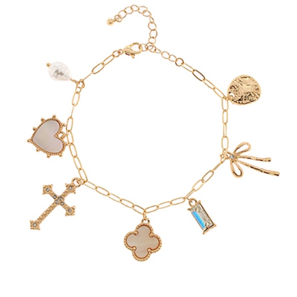 MOP Clover & Bow Multi Charm Bracelet - Picture 1 of 1